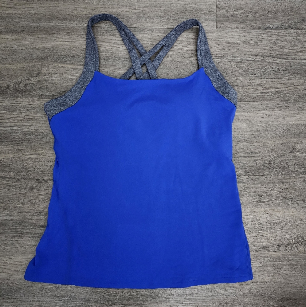 Lucy sport tank with built in bra, L, blue gray
